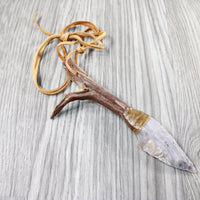 Ghost Wood Handle Stone Blade Knife Necklace  #5145 Mountain Man Necklace