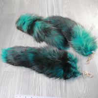 3 Dyed Green Silver Fox Tail Keyrings #2346  Taxidermy Keychain Tassel Bag Tag