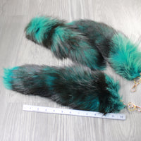 3 Dyed Green Silver Fox Tail Keyrings #2346  Taxidermy Keychain Tassel Bag Tag