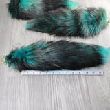 3 Dyed Green Silver Fox Tail Keyrings #2346  Taxidermy Keychain Tassel Bag Tag