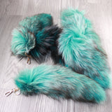 5 Dyed Green Silver Fox Tail Keyrings #2546  Taxidermy Keychain Tassel Bag Tag