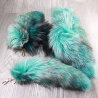 5 Dyed Green Silver Fox Tail Keyrings #2546  Taxidermy Keychain Tassel Bag Tag