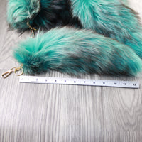 5 Dyed Green Silver Fox Tail Keyrings #2546  Taxidermy Keychain Tassel Bag Tag