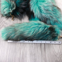 5 Dyed Green Silver Fox Tail Keyrings #2546  Taxidermy Keychain Tassel Bag Tag