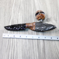 Orthoceras Fossil Handle Obsidian Blade Ornamental Knife #0547 Mountain Man Knife