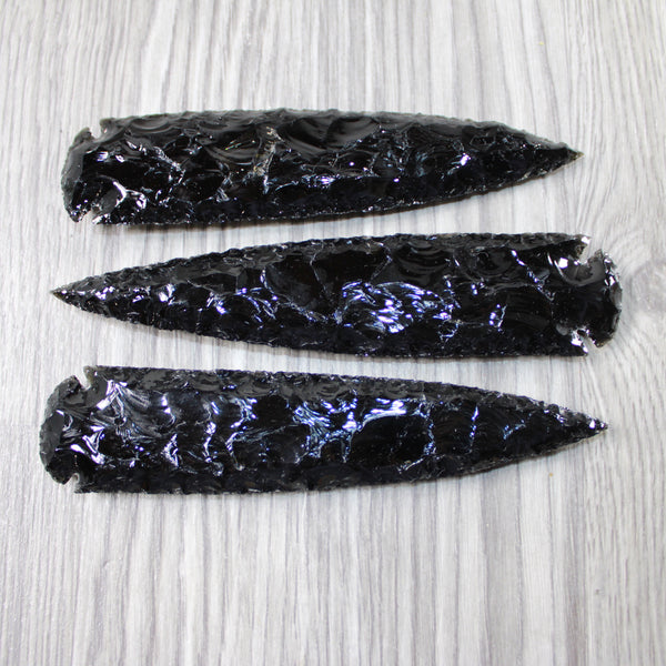 3 Obsidian Ornamental Spearheads  #2747 Arrowhead