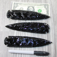 3 Obsidian Ornamental Spearheads  #3148 Arrowhead