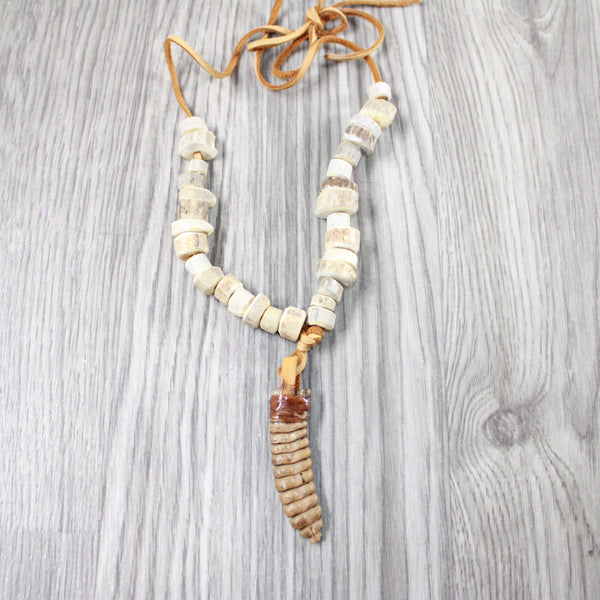 Very Large Rattlesnake Rattle Plus Antler Beads Necklace  #4149 Mountain Man Necklace