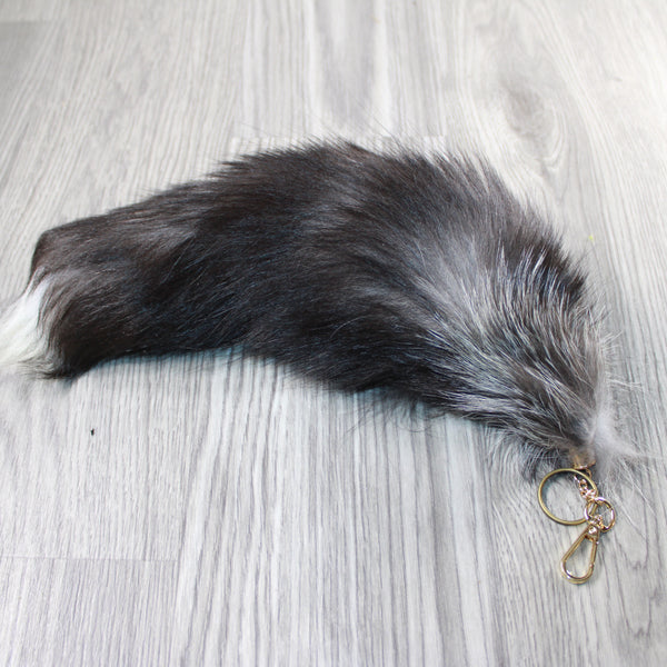 1 Silver Fox Tail Key ring #2249  Taxidermy Keychain Tassel Bag Tag