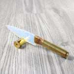 50 Cal Shell Casing Handle Opalite Blade Ornamental Knife #9640 Mountain Man Knife