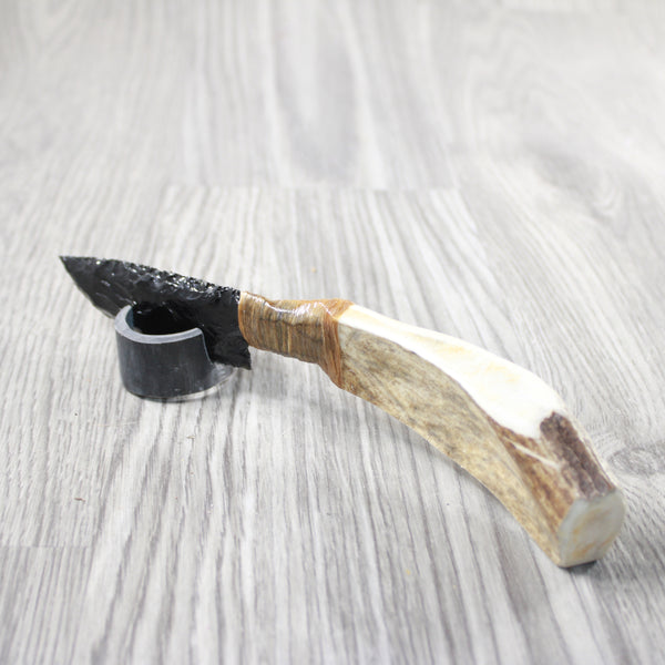 Moose Antler Handle Obsidian Blade Ornamental Knife #9740 Mountain Man Knife