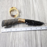 Impala Horn Handle Obsidian Blade Ornamental Knife #9840 Mountain Man Knife