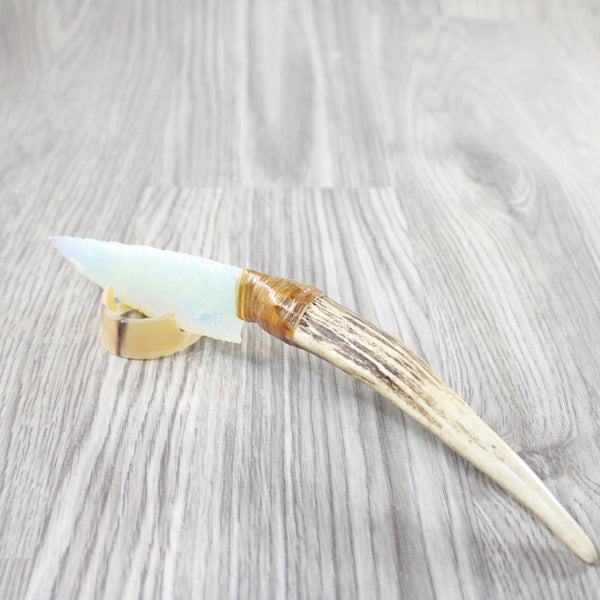 Elk Antler Handle Opalite Blade Ornamental Knife #2040 Mountain Man Knife