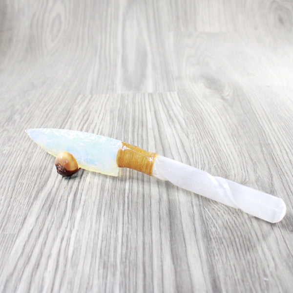 Selenite Spiral Handle Opalite Blade Ornamental Knife #3340 Mountain Man Knife