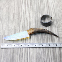 Goat Horn Handle Opalite Blade Ornamental Knife #2440 Mountain Man Knife