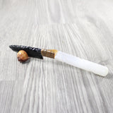 Selenite Spiral Handle Obsidian Blade Ornamental Knife #0840 Mountain Man Knife