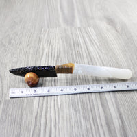 Selenite Spiral Handle Obsidian Blade Ornamental Knife #0840 Mountain Man Knife