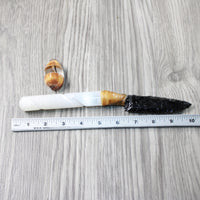 Selenite Spiral Handle Obsidian Blade Ornamental Knife #0840 Mountain Man Knife