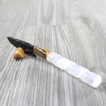 Selenite Spiral Handle Obsidian Blade Ornamental Knife #3940 Mountain Man Knife