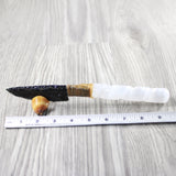 Selenite Spiral Handle Obsidian Blade Ornamental Knife #3940 Mountain Man Knife