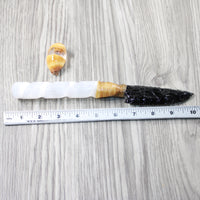 Selenite Spiral Handle Obsidian Blade Ornamental Knife #3940 Mountain Man Knife