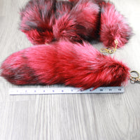 5 Dyed Silver Fox Tail Key rings #2540  Taxidermy Keychain Tassel Bag Tag