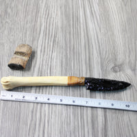 Deer Bone Handle Obsidian Blade Ornamental Knife #734-1 Mountain Man Knife