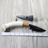 Deer Antler Crown Handle Obsidian Blade Ornamental Knife #844-1 Mountain Man Knife