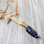 Deer Antler Handle Glass Blade Knife Necklace  #564-1 Mountain Man Necklace