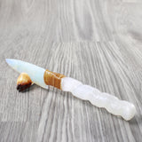 Selenite Spiral Handle Opalite Blade Ornamental Knife #864-1 Mountain Man Knife