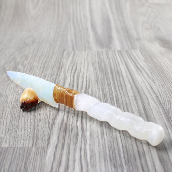 Selenite Spiral Handle Opalite Blade Ornamental Knife #864-1 Mountain Man Knife