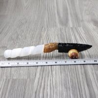 Selenite Spiral Handle Obsidian Blade Ornamental Knife #314-1 Mountain Man Knife