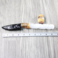 Selenite Spiral Handle Obsidian Blade Ornamental Knife #314-1 Mountain Man Knife