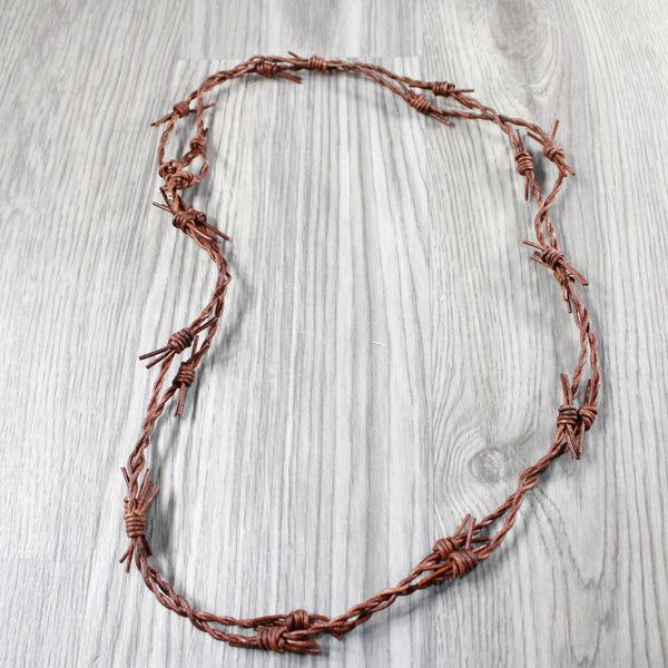 1 Leather Barbed Wire Necklace Antique Brown Colored   #514-1