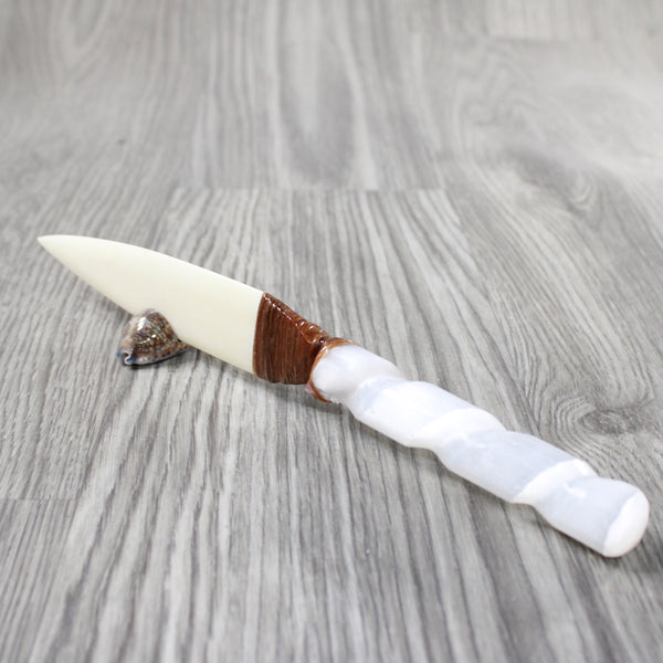 Selenite Spiral Handle Bone Blade Ornamental Knife #374-1 Mountain Man Knife