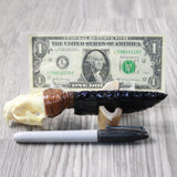 Mink Skull Handle Obsidian Blade Ornamental Knife #374-1 Mountain Man Knife