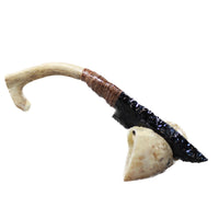 Reindeer Antler Handle Obsidian Blade Ornamental Knife #174-2 Mountain Man Knife