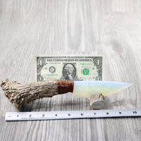 Elk Antler Crown Handle Opalite Blade Ornamental Knife #244-2 Mountain Man Knife