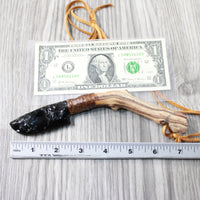 Ghost Wood Handle Obsidian Blade Knife Necklace  #584-1 Mountain Man Necklace