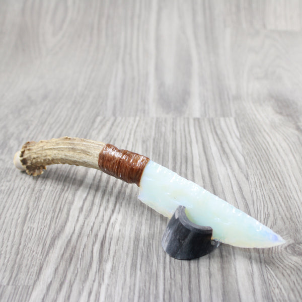 Deer Antler Crown Handle Opalite Blade Ornamental Knife #804-2 Mountain Man Knife