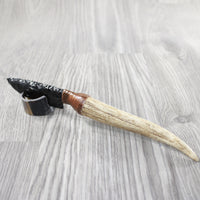 Elk Antler Handle Obsidian Blade Ornamental Knife #234-2 Mountain Man Knife