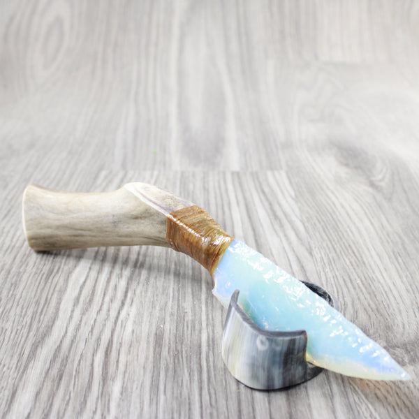 Deer Antler Handle Opalite Blade Ornamental Knife #204-2 Mountain Man Knife