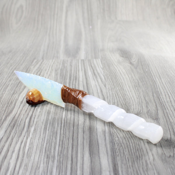 Selenite Spiral Handle Opalite Blade Ornamental Knife #3751 Mountain Man Knife