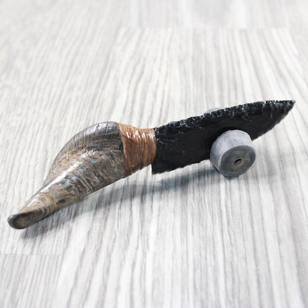 Goat Horn Handle Obsidian Blade Ornamental Knife #9351 Mountain Man Knife