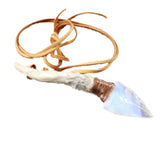 Brow Antler Tine Handle Opalite Blade Knife Necklace  #5051 Mountain Man Necklace