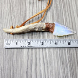 Brow Antler Tine Handle Opalite Blade Knife Necklace  #5051 Mountain Man Necklace