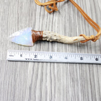 Brow Antler Tine Handle Opalite Blade Knife Necklace  #5051 Mountain Man Necklace