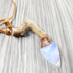 Grapevine Wood Handle Opalite Blade Knife Necklace  #5052 Mountain Man Necklace