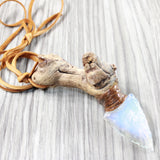 Grapevine Wood Handle Opalite Blade Knife Necklace  #5352 Mountain Man Necklace