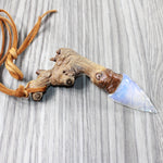 Grapevine Wood Handle Opalite Blade Knife Necklace  #5552 Mountain Man Necklace